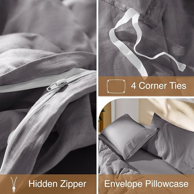 SONORO KATE 100% French Linen Duvet Cover, Soft Breathable - Image 7