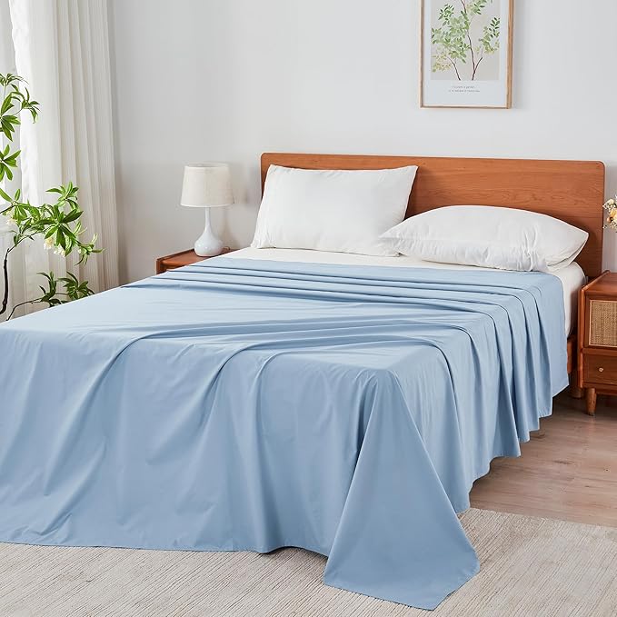 Full Size Flat Sheet 4 Pack, 100% Cotton Percale Flat Bed Sheet, Breathable & - Image 8