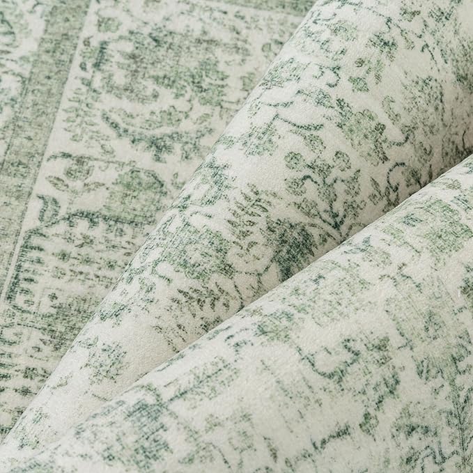 Runner Rug 2x5 Sage Green Hallway Washable Vintage Distressed Kitchen Carpet - Image 9