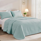 Exclusivo Mezcla Queen Quilt Bedding Set, Lightweight Aqua Blue Quilts Queen - Image 2