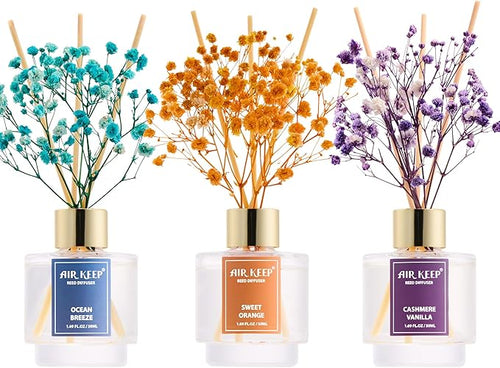 Airkeep Reed Diffuser Set of 3, Ocean Breeze Sweet Orange Cashmere Vanilla Oil by Airkeep