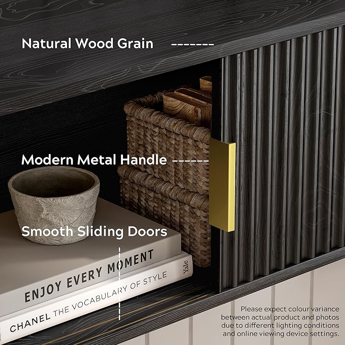 Floating Nightstand with Sliding Doors, Modern Large Night Stand Storage Shelf - Image 3
