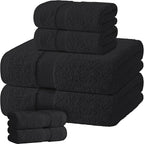Black Bath Towel Set of 6 by WhiteClassic