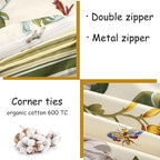 FADFAY Floral Duvet Cover Set 100% Cotton Green and Beige Striped Dorm Room - Image 3