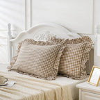 2 Pack Taupe White Plaid Gingham Ruffle Pillow Shams Standard Size 20x26 inches - Image 3