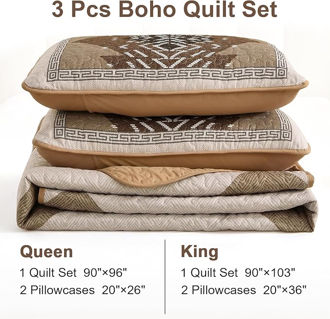Dintszyayue Bohemian Quilt Set King Size, 3 Pieces Aztec Texture Bedding - Image 7