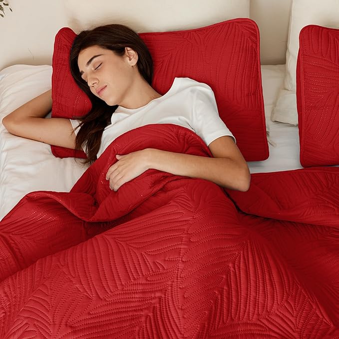Exclusivo Mezcla Twin Quilt Bedding Set, Lightweight Red Quilts Twin Size - Image 3