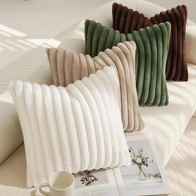 decorUhome Summer Cozy Faux Fur Throw Pillow Covers 26x26 Set of 2 Decorative - Image 7