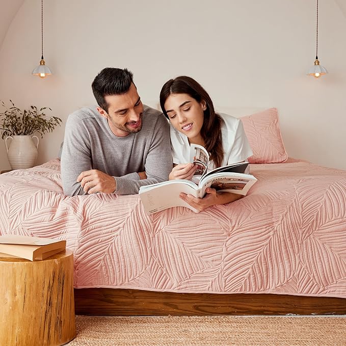 Exclusivo Mezcla Twin Quilt Bedding Set, Lightweight Blush Pink Quilts Twin Size - Image 4