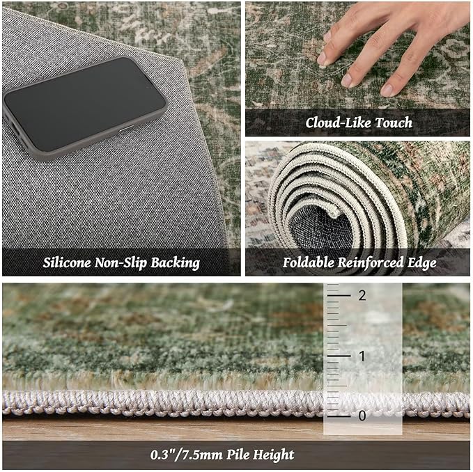 Washable 2x3 Entryway Rug, Boho Non-Slip Door Mat Vintage Distress Small Rugs - Image 5