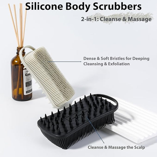 2 PC Silicone Body Scrubber, 2 in 1 Exfoliating Shower Bath Scrubber, Soft - Image 2