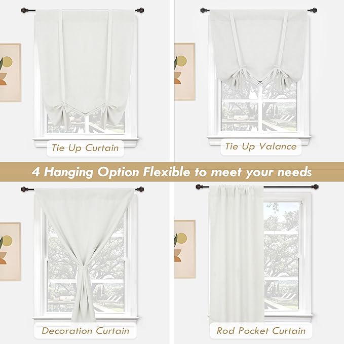DriftAway Double Layer Linen Blackout Tie Up Curtains Thermal Insulated Fully - Image 9