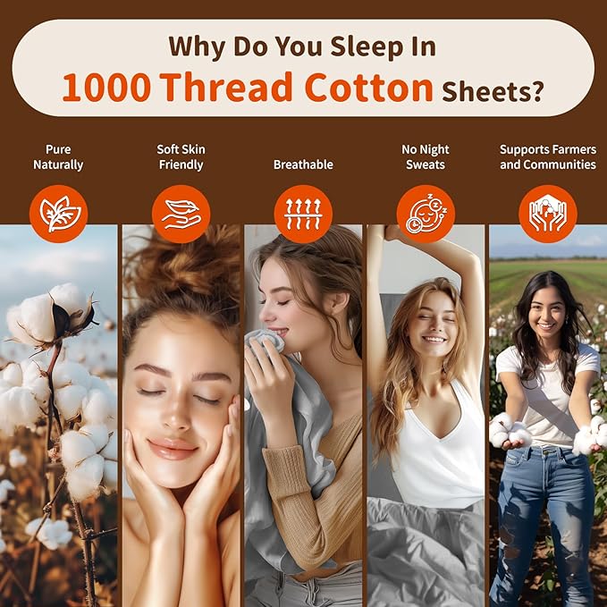 LBRO2M 1000 Thread Count 100% Egyptian Cotton Sheets Set 6 Piece Sets Queen Bed - Image 4