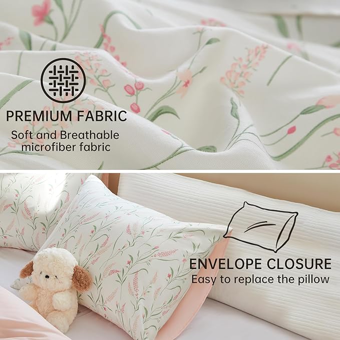BOLINLIVING Pink Floral Duvet Cover Queen Size, Reversible Botanical Spring - Image 7