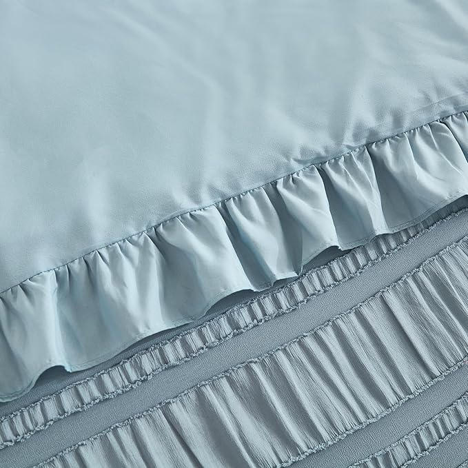 WONGS BEDDING Blue Comforter Set King, 3 Pieces Ruffle Farmhouse Shabby Chic - Image 6