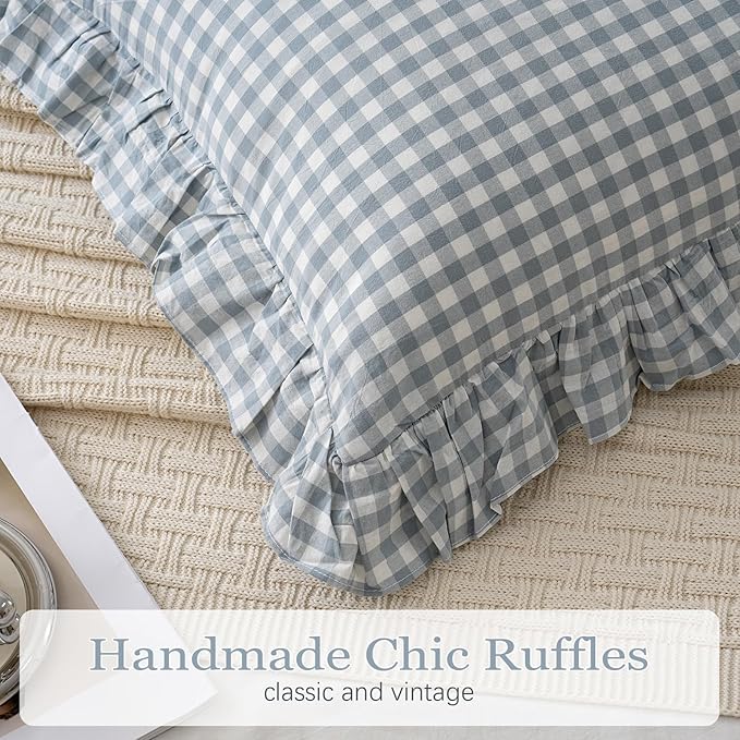 2 Pack Blue White Plaid Ruffle Throw Pillow Covers Farmhouse Checkered Chic - Image 4