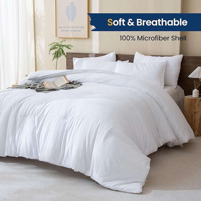 Paxrac White Comforter Full Size, 3 Pieces Boho Comforter Set, Lightweight - Image 2