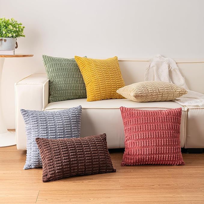 Aegero Pack of 2 Corduroy Decorative Throw Pillow Covers 18x18 InchSoft Boho - Image 5
