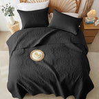 WURUIBO Black Quilt Set King/Cal King Size, Embossing Microfiber Bedspreads - Image 8