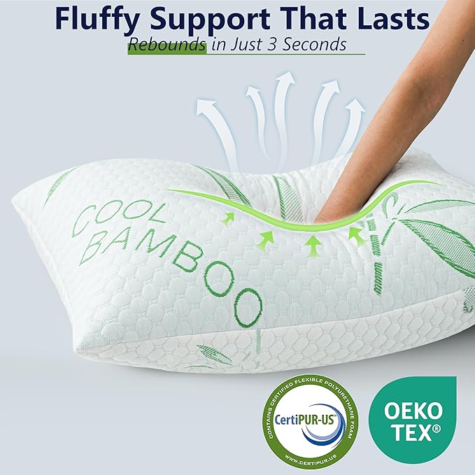 Shredded Memory Foam Pillow, Cooling Pillow King Size 1 Pack Adjustable Firm - Image 4