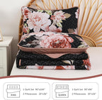 WONGS BEDDING Black Quilt Set Queen, 3 Pieces Pink Floral Bedspreads - Image 7