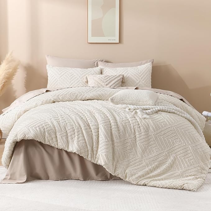 Andency Oversized King Comforter 120''x98'', 3 Pieces Beige Soft Boho Bedding - Image 2