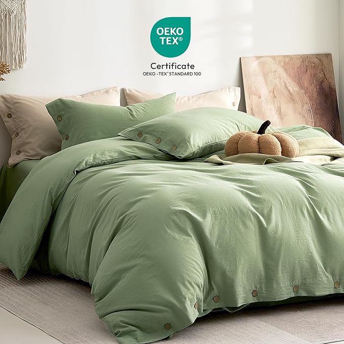 JELLYMONI 100% Washed Cotton Duvet Cover Full – Soft, Breathable Linen-Look - Image 2