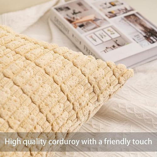 Aegero Pack of 2 Corduroy Decorative Throw Pillow Covers 22x22 Inch Soft - Image 2