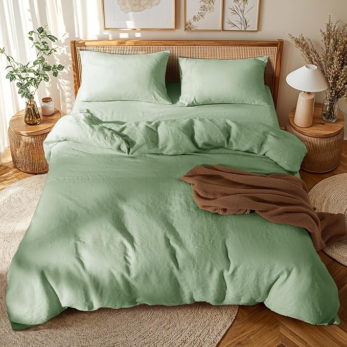 LBRO2M 100% France Linen Duvet Cover Set Cal King Size 3 Pcs Natural Flax - Image 2