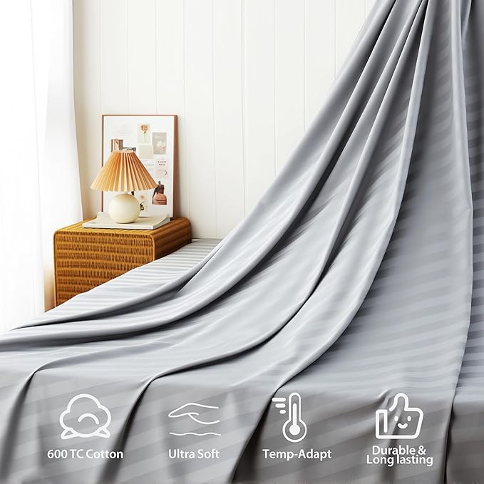 Cotton Flat Sheets Only, 600 TC 100% Cotton Flat Sheet Top Sheet Only, King - Image 4