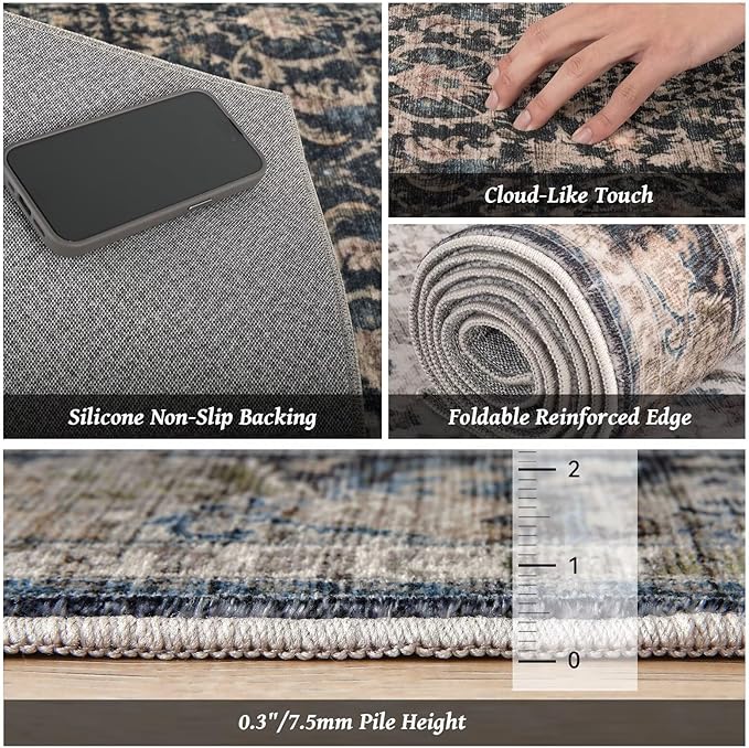 Washable 2x3 Entryway Rug, Boho Non-Slip Door Mat Vintage Distress Small Rugs - Image 5