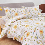 JSD Yellow Floral Duvet Cover Set King Size, 3 Piece Spring Printed Microfiber - Image 2