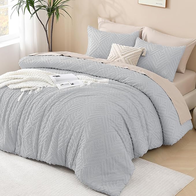 Andency Light Grey King Size Comforter Set, 3 Pieces Boho Bedding Set & - Image 6