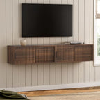 Floating Nightstand with Sliding Doors, Modern Fluted Large Night Stand Storage - Image 3