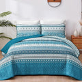 WONGS BEDDING Boho King Quilt Set, Teal and Blue Bohemian Quilt Bedding Set by WONGSBEDDING