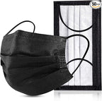 Black Disposable Face Masks 4 Layers Protection 50Pcs, Breathable Dust Mask by YJIAKA