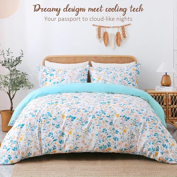 LONAVA Queen Botaincal 3 Pcs Duvet Cover Set, Breathable Soft Microfiber Sky - Image 2