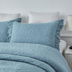 Brandream Luxury 100% Cotton Quilt Set King Size Blue Floral Vine Matelasse - Image 3