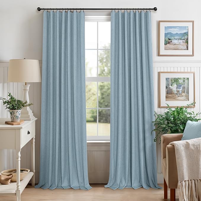 Dusty Blue Blackout Curtains for Nursery 54 Inch Length 2 Panel Chic Linen Look - Image 9