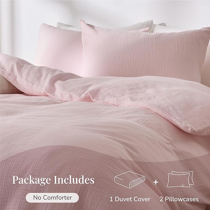 Pink Duvet Cover Queen Size, 100% Sandwashed Cotton Soft Queen Duvet Cover Set - Image 4