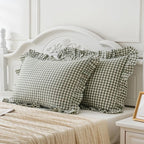2 Pack Sage Green White Plaid Ruffle Pillow Shams Standard Size 20x26 inches - Image 3