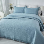 Brandream Luxury 100% Cotton Quilt Set Queen Size Blue Floral Vine Matelasse - Image 6