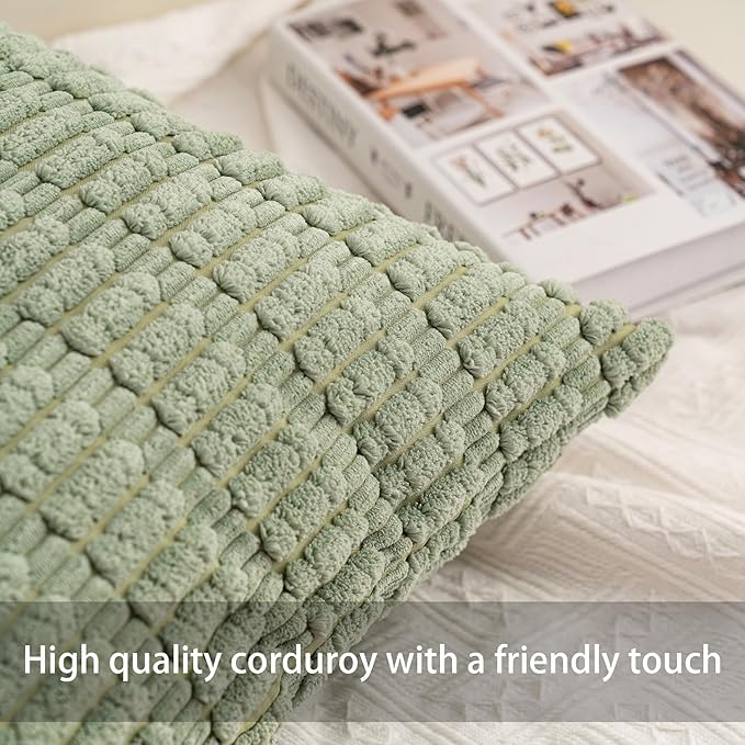 Aegero Pack of 2 Corduroy Decorative Throw Pillow Covers 12x20 InchSoft Boho - Image 3