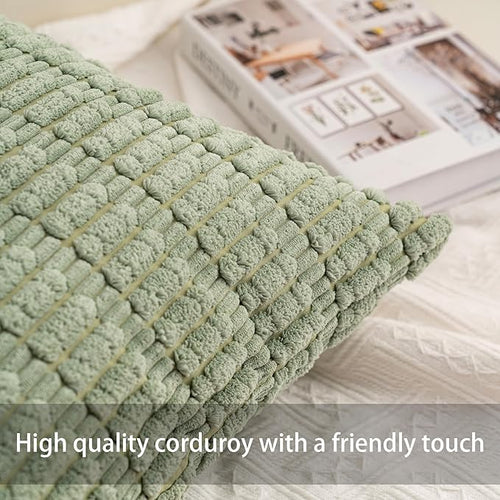 Aegero Pack of 2 Corduroy Decorative Throw Pillow Covers 26x26 InchSoft Striped - Image 2