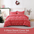 JSD Red Christmas Duvet Cover Set Queen Size, 3 Piece Snowflakes Reindeer - Image 4