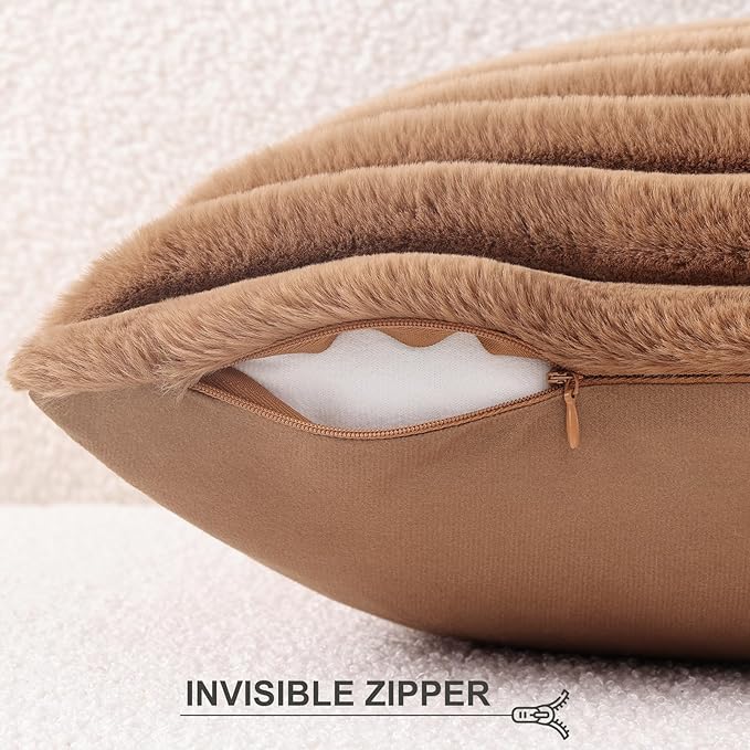 Pallene Faux Fur Plush Throw Pillow Covers 22x22 Set of 2, Luxury Soft Fluffy - Image 3