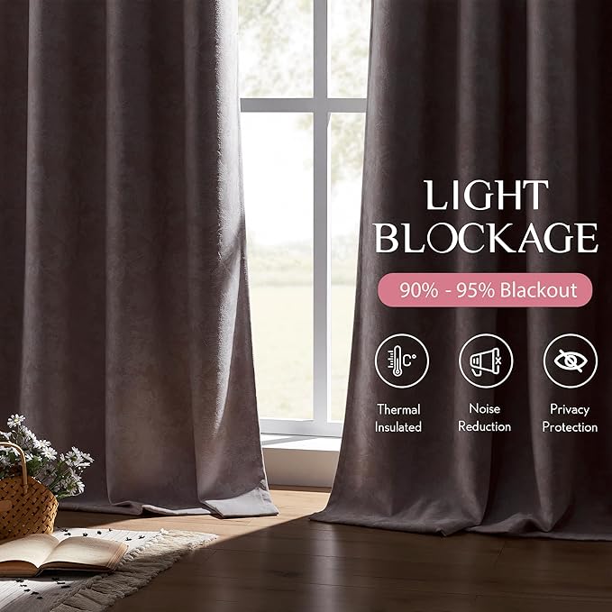 Beauoop Pink Floral Jacquard Blackout Curtains 90 Inches Long 2 Panels - Image 3