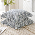 Blue White Plaid Euro Pillow Shams Ruffle Pillowcases Set of 2, Shabby - Image 5