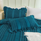 WONGS BEDDING Teal Comforter Set King, 3 Pieces Ruffle Farmhouse Shabby Chic - Image 5