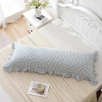 Blue White Plaid Ruffled Body Pillow Sham Washed Cotton Shabby Checkered - Image 4